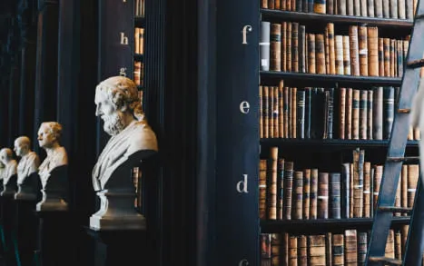Classic library with marble busts